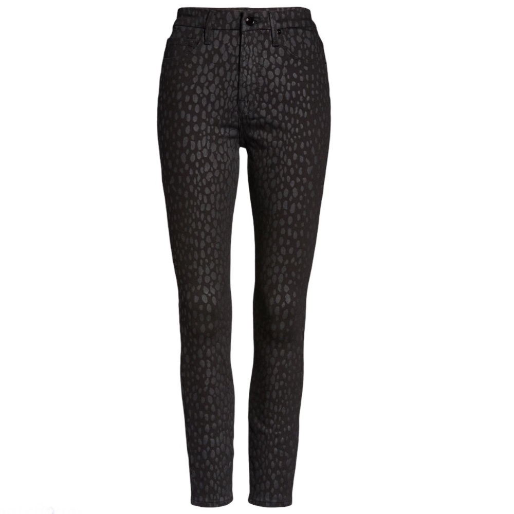 Good American Good Legs Crop Animal Print Jean Size 27 / 4 Black STRETCH! - Picture 5 of 15
